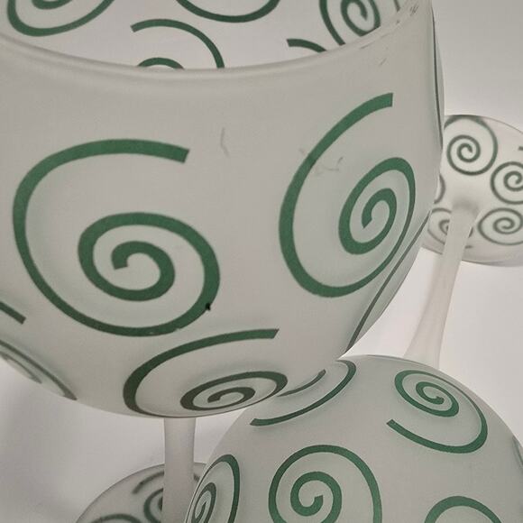 Set of 3 Green Swirl Frosted Wine Glasses with Shelf wear and Flaws See Pics - Picture 7 of 8
